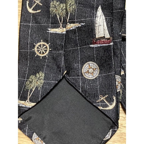 Tropicals By Tango Sail Boat Sailboat Silk Nautical Mens Neck Tie Necktie Black - Picture 5 of 6